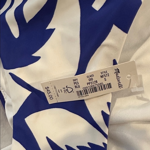 Madewell Second Wave Blue White Floral High Cheeky Bikini Bottom Swim Small NWT - Picture 6 of 8